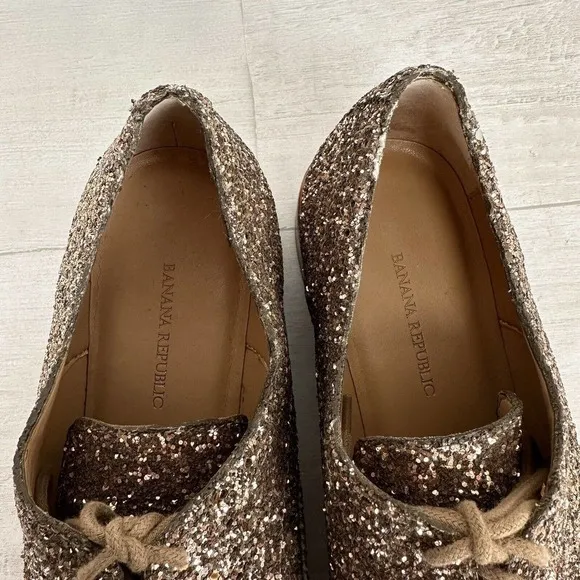 Banana Republic Glitter Brogue Oxford Shoes Women 7 Gold Bronze Shimmer Lace Up