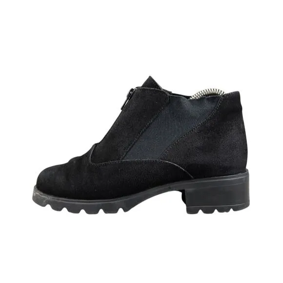 Barbo Shoes Womens 7.5 Booties Chunky Zip Leather Gore Black Comfort Ankle Boots