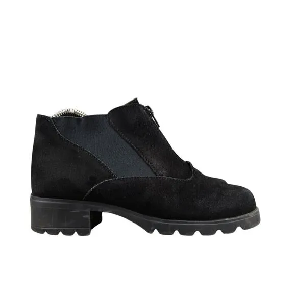 Barbo Shoes Womens 7.5 Booties Chunky Zip Leather Gore Black Comfort Ankle Boots