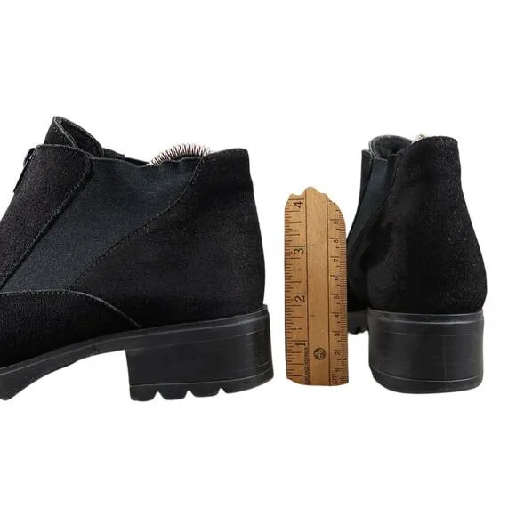 Barbo Shoes Womens 7.5 Booties Chunky Zip Leather Gore Black Comfort Ankle Boots