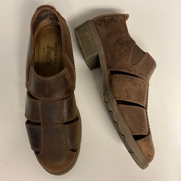 BASS Brown Leather Slip On Vented Shoes Size 9.5