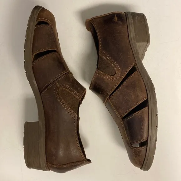 BASS Brown Leather Slip On Vented Shoes Size 9.5