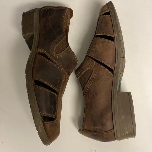 BASS Brown Leather Slip On Vented Shoes Size 9.5
