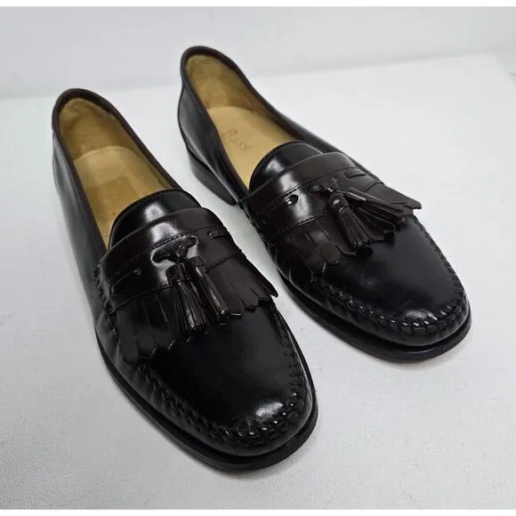 Bass Loafers Men's Shoes Black Brown Leather Kiltie Tassel Sz 10 M