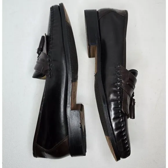 Bass Loafers Men's Shoes Black Brown Leather Kiltie Tassel Sz 10 M