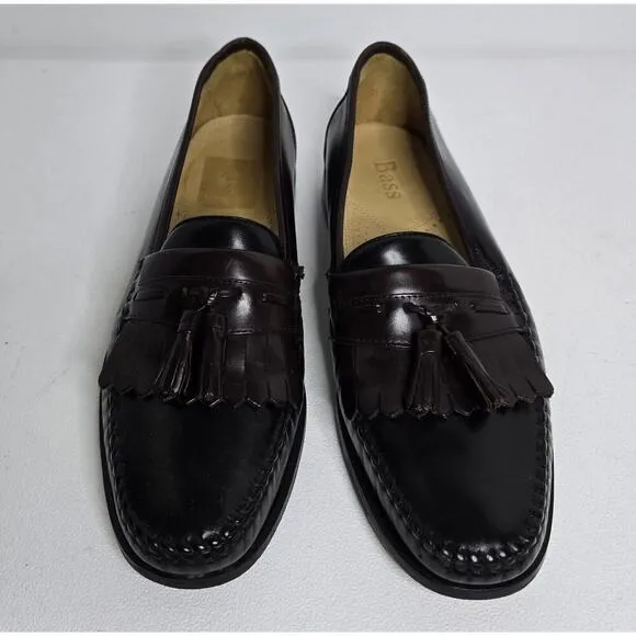 Bass Loafers Men's Shoes Black Brown Leather Kiltie Tassel Sz 10 M