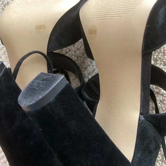 BCBGeneration Black Block High Heels Ankle Wrap Around Straps Shoes Size 8.5