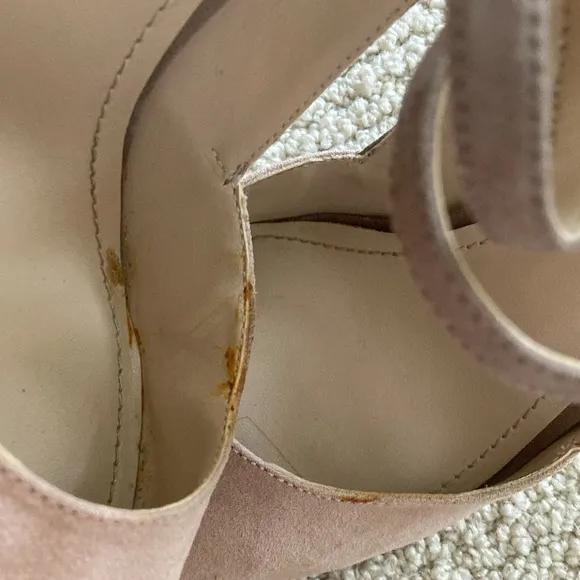 BCBGeneration Nude Ankle Block Heels Size 9 Seude Style Double Strap Strappy