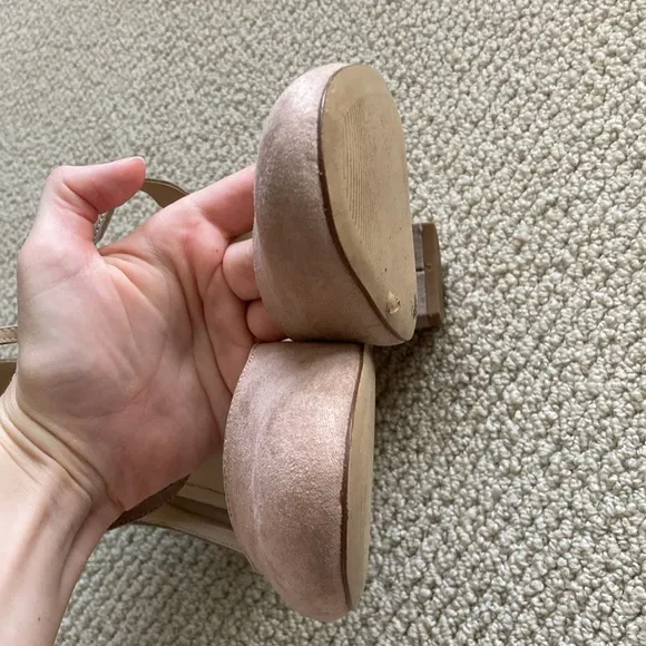 BCBGeneration Nude Ankle Block Heels Size 9 Seude Style Double Strap Strappy
