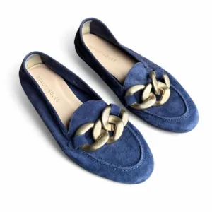 BEAUTIISOLES BY ROBYN SHREIBER gina leather loafer in navy suede