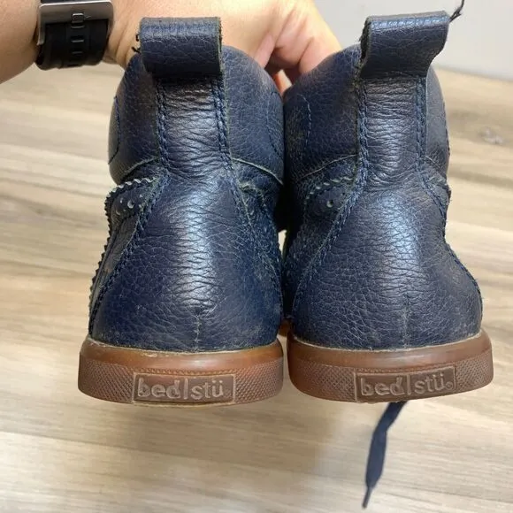 Bed Stu Men Blue Distressed Leather Sneakers US 9.5 Brentwood Hightop Shoes