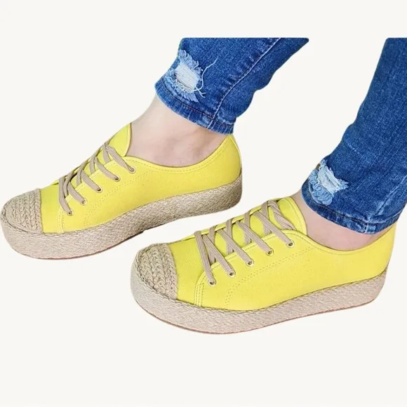 Beira Rio Casual Sneaker Espadrille Wedge Yellow