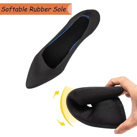 Bejinash  Flat Shoes Women Black Knitted Fabric Comfortable Walking Shoes