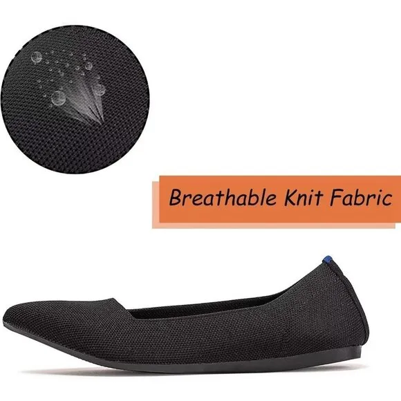 Bejinash  Flat Shoes Women Black Knitted Fabric Comfortable Walking Shoes