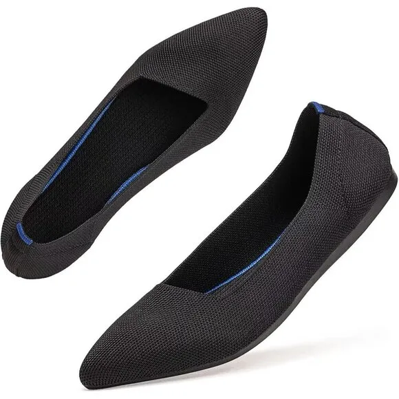Bejinash  Flat Shoes Women Black Knitted Fabric Comfortable Walking Shoes
