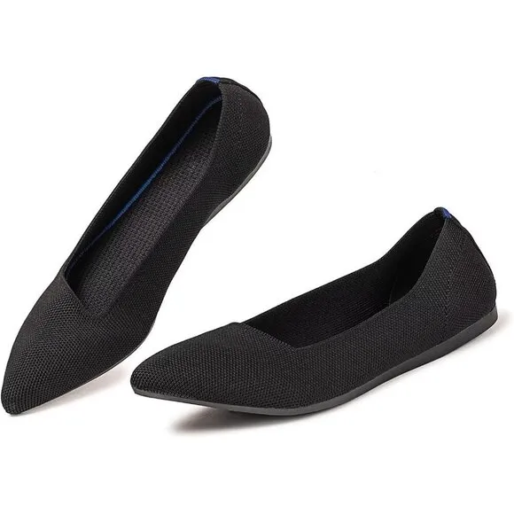 Bejinash  Flat Shoes Women Black Knitted Fabric Comfortable Walking Shoes