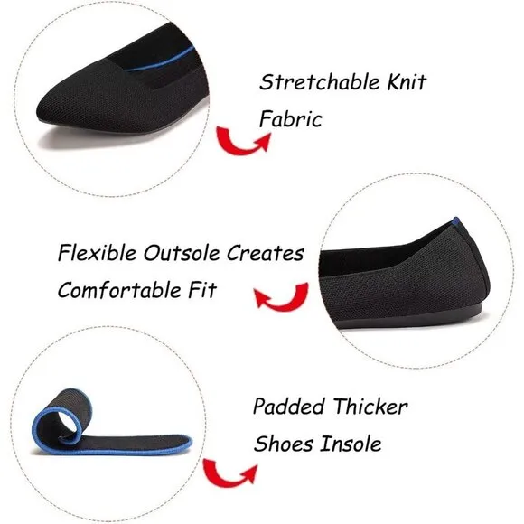 Bejinash  Flat Shoes Women Black Knitted Fabric Comfortable Walking Shoes