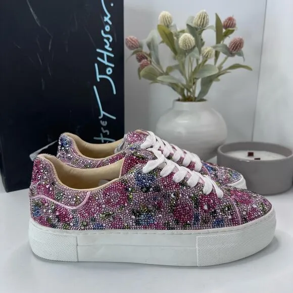 Betsey Johnson Sb-Sidny Sneakers Rhinestone Floral Shoes SF1453 Women 7.5M