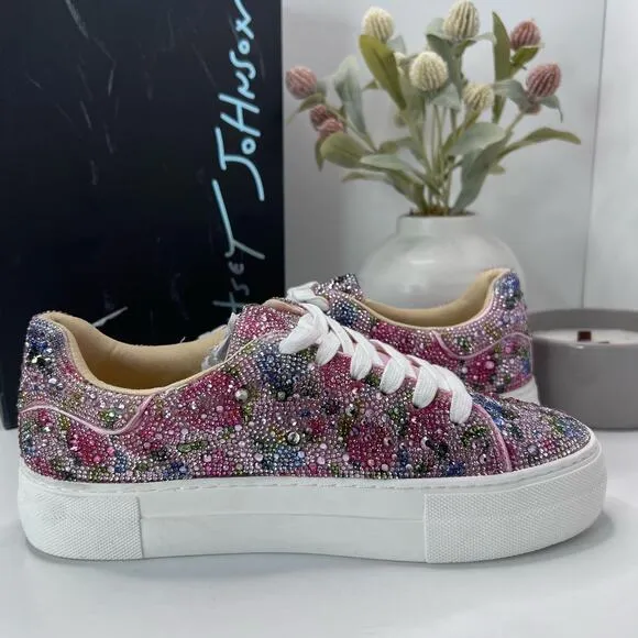 Betsey Johnson Sb-Sidny Sneakers Rhinestone Floral Shoes SF1453 Women 7.5M