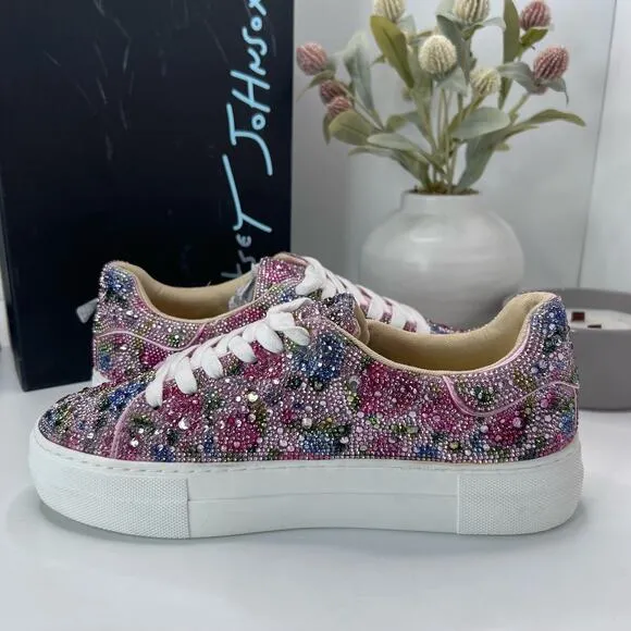 Betsey Johnson Sb-Sidny Sneakers Rhinestone Floral Shoes SF1453 Women 7.5M