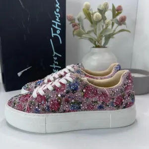 Betsey Johnson Sb-Sidny Sneakers Rhinestone Floral Shoes SF1453 Women 7.5M