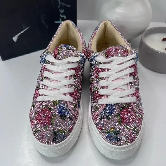 Betsey Johnson Sb-Sidny Sneakers Rhinestone Floral Shoes SF1453 Women 7.5M