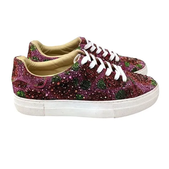 Betsey Johnson Sidny Rhinestone Sneakers Shoes Women's 11 Pink Floral NEW FLAWS