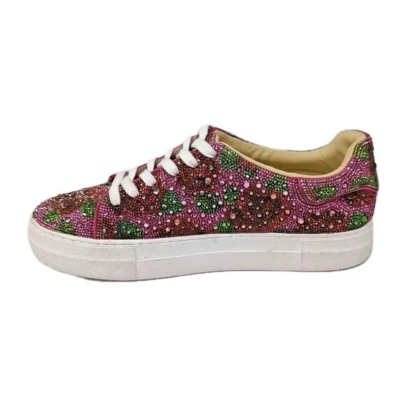 Betsey Johnson Sidny Rhinestone Sneakers Shoes Women's 11 Pink Floral NEW FLAWS