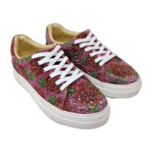 Betsey Johnson Sidny Rhinestone Sneakers Shoes Women's 11 Pink Floral NEW FLAWS