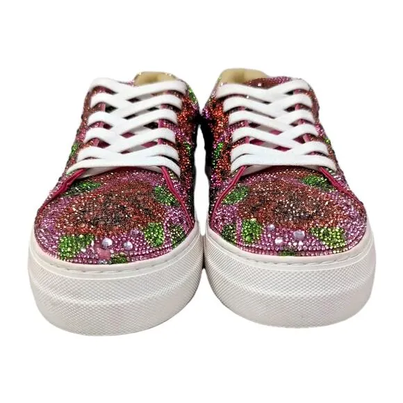 Betsey Johnson Sidny Rhinestone Sneakers Shoes Women's 11 Pink Floral NEW FLAWS