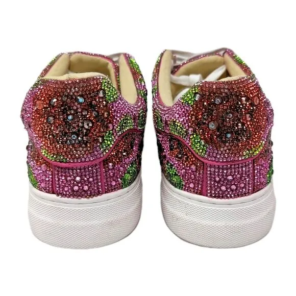 Betsey Johnson Sidny Rhinestone Sneakers Shoes Women's 11 Pink Floral NEW FLAWS