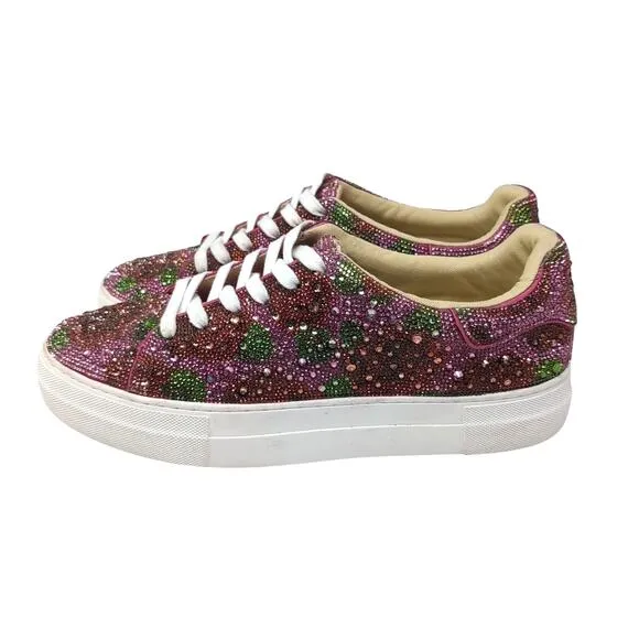 Betsey Johnson Sidny Rhinestone Sneakers Shoes Women's 11 Pink Floral NEW FLAWS