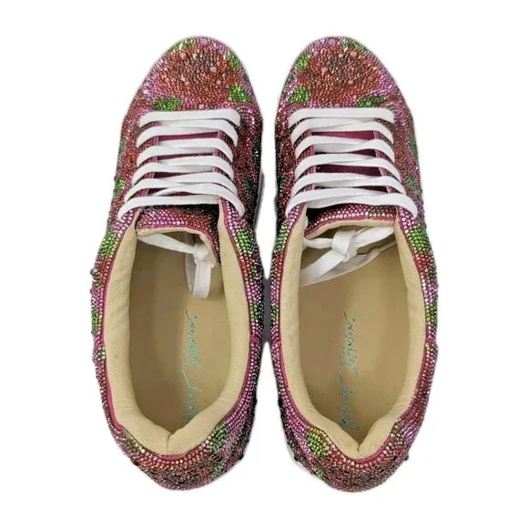 Betsey Johnson Sidny Rhinestone Sneakers Shoes Women's 11 Pink Floral NEW FLAWS