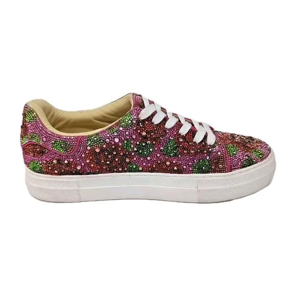 Betsey Johnson Sidny Rhinestone Sneakers Shoes Women's 11 Pink Floral NEW FLAWS