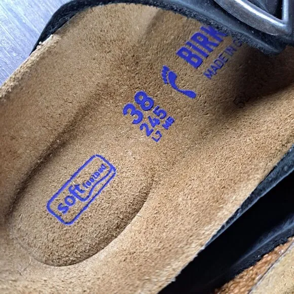 Birkenstock Arizona Leather Soft Footbed Slide Sandals Women's Sz 7 N EU38 Black