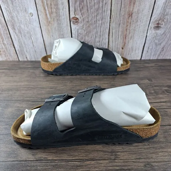 Birkenstock Arizona Leather Soft Footbed Slide Sandals Women's Sz 7 N EU38 Black