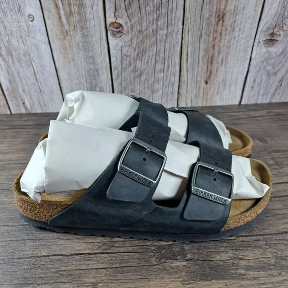 Birkenstock Arizona Leather Soft Footbed Slide Sandals Women's Sz 7 N EU38 Black