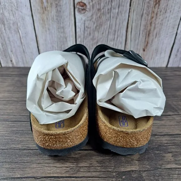 Birkenstock Arizona Leather Soft Footbed Slide Sandals Women's Sz 7 N EU38 Black