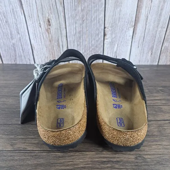 Birkenstock Arizona Soft Footbed Black Leather Duel Strap Men's Sz 10 (NWT)