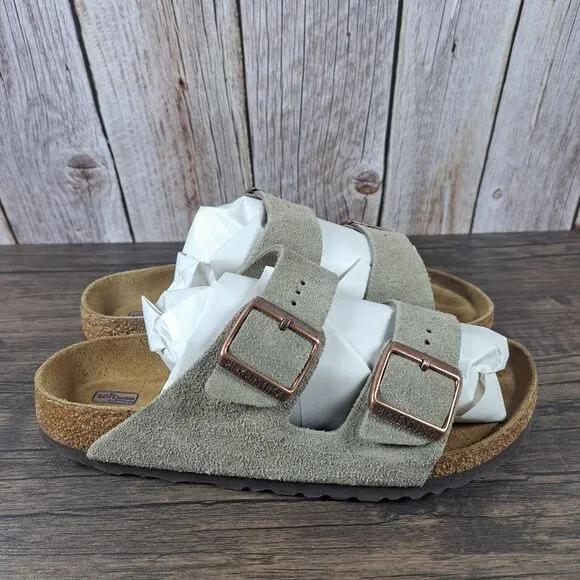 Birkenstock Arizona Suede Leather Soft Footbed Sandals Women's Sz 7 N Taupe EU38