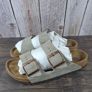 Birkenstock Arizona Suede Leather Soft Footbed Sandals Women's Sz 7 N Taupe EU38