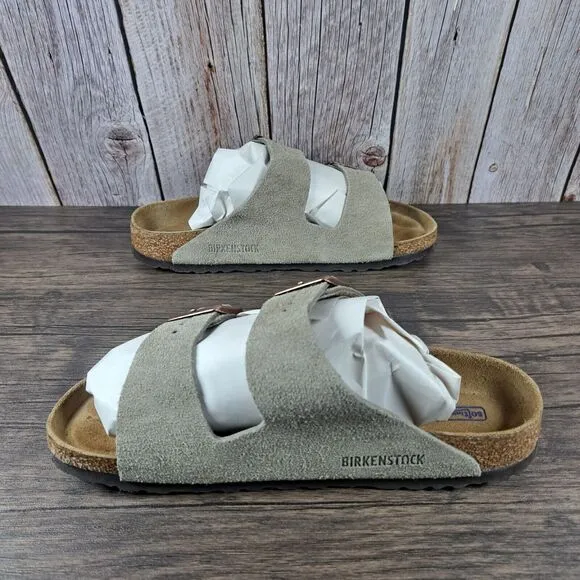 Birkenstock Arizona Suede Leather Soft Footbed Sandals Women's Sz 7 N Taupe EU38