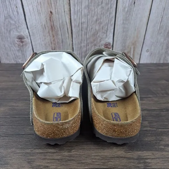 Birkenstock Arizona Suede Leather Soft Footbed Sandals Women's Sz 7 N Taupe EU38