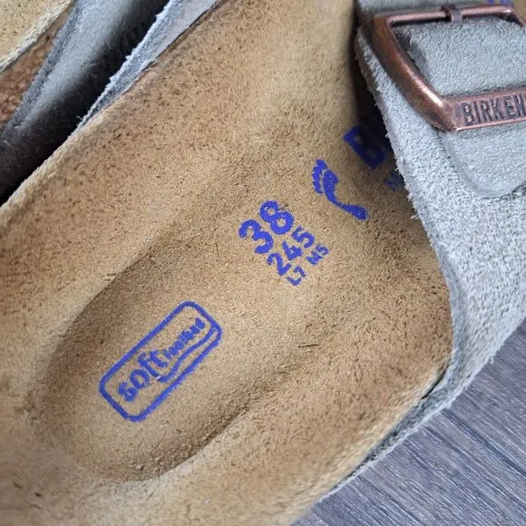 Birkenstock Arizona Suede Leather Soft Footbed Sandals Women's Sz 7 N Taupe EU38