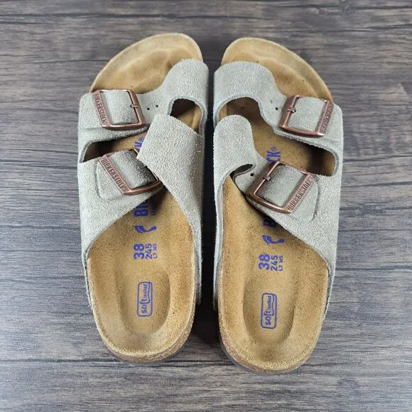 Birkenstock Arizona Suede Leather Soft Footbed Sandals Women's Sz 7 N Taupe EU38