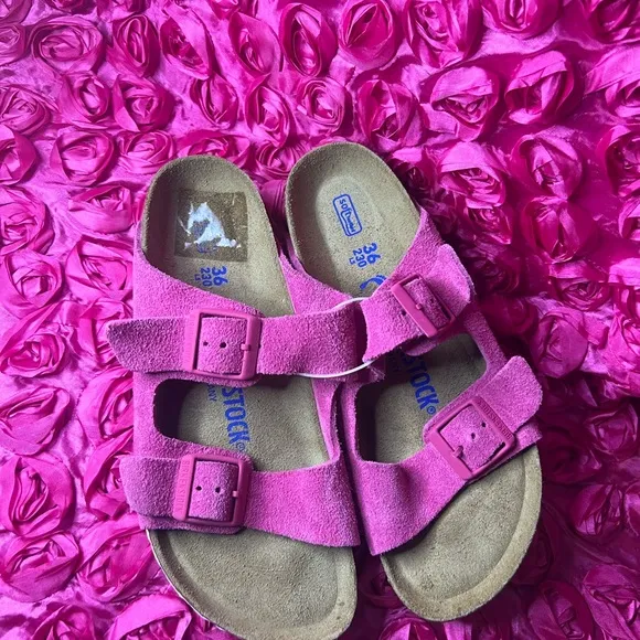 Birkenstock Arizona Suede Soft Footbed - Fuchsia Tulip