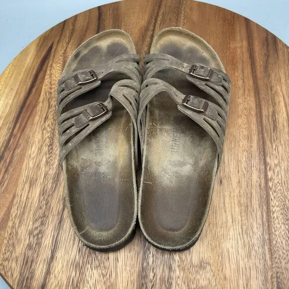 Birkenstock Granada Sandals Womens 9 / 40 Brown Leather Soft Footbed Slide