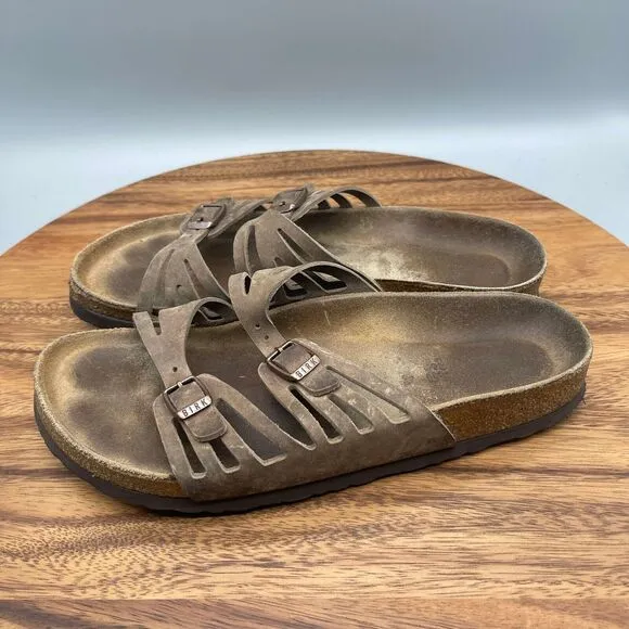 Birkenstock Granada Sandals Womens 9 / 40 Brown Leather Soft Footbed Slide