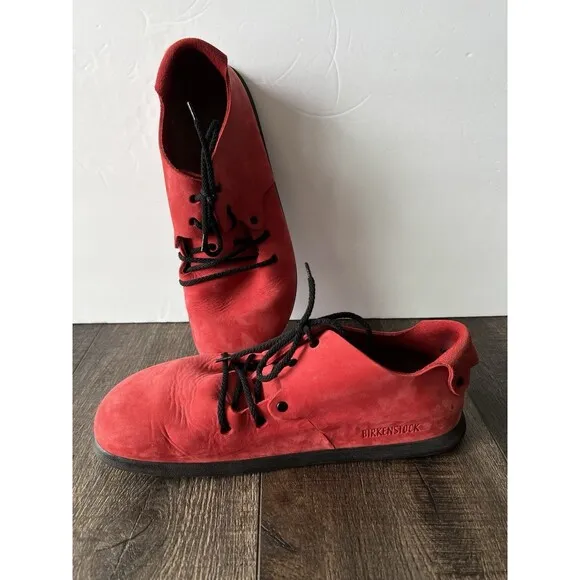 Birkenstock Papillio Montana Lace Up Suede Leather Shoes Red Size 40 (L9 M7)
