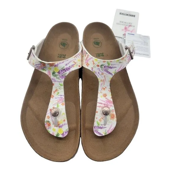 BIRKENSTOCK Shoes Women 39 Gizeh BS Birko Flor VEGAN Sandal WATERCOLOR FLOWER